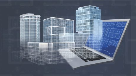 Office buildings Laptop CAD 3D Rendering