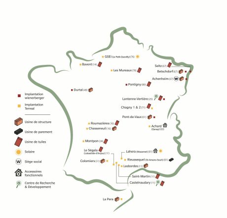 Carte des implantations des usines Terreal et wienerberger France