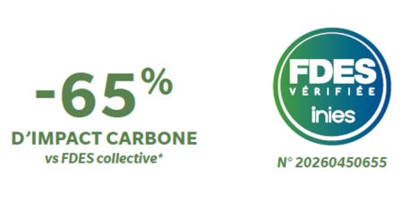 Plaquette bas carbone impact carbone -65%, certifié avec FDES