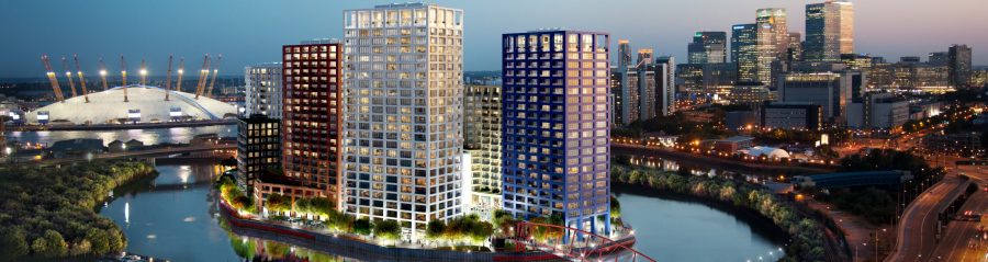 Quartier London City Island avec les briques Terca Crystal Rouge, Bleu et Blanc