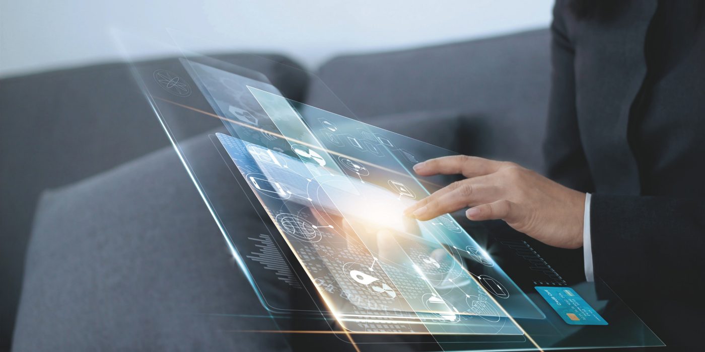 Woman touching digital tablet