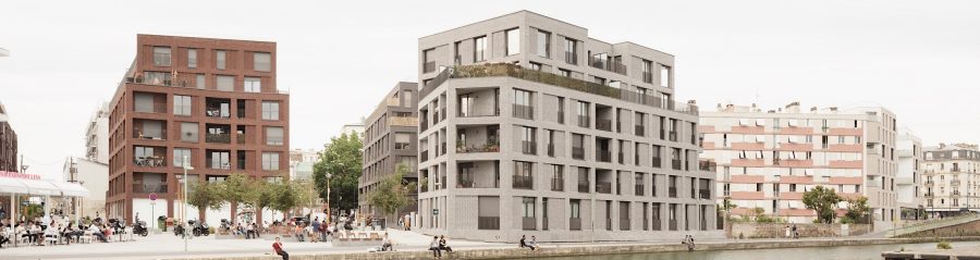 Logements collectifs rue Danton à Pantin avec les briques Terca Agora Gris titane, Gris argent et Blauw-rood genuanceerd