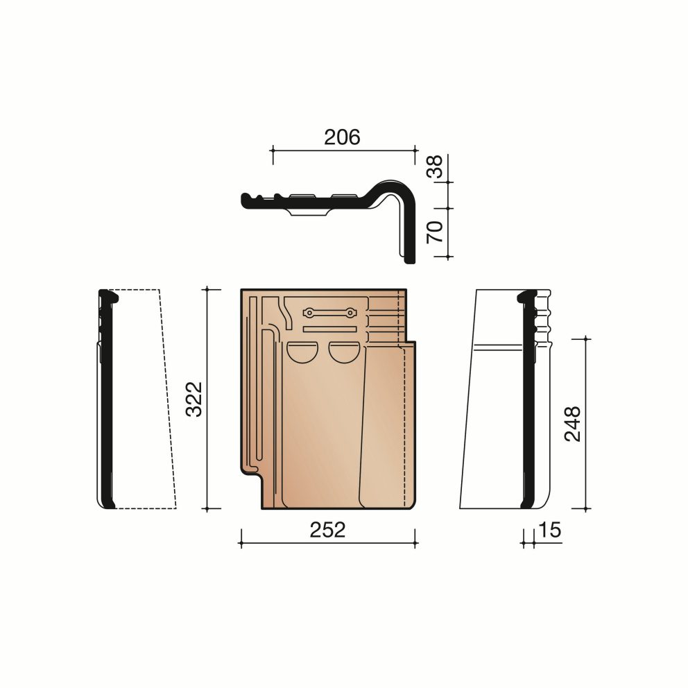 Technical drawing of the Tuile du nord 993 rechter gevelpan