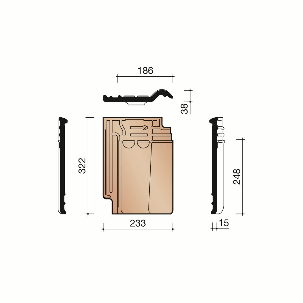 Technical drawing of the Tuile du nord 993 driekwart pan