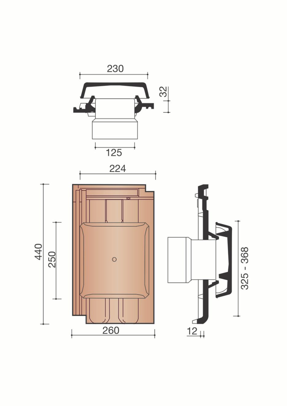 Accessoire terre cuite de tuile Tradi 12. BT128728. 