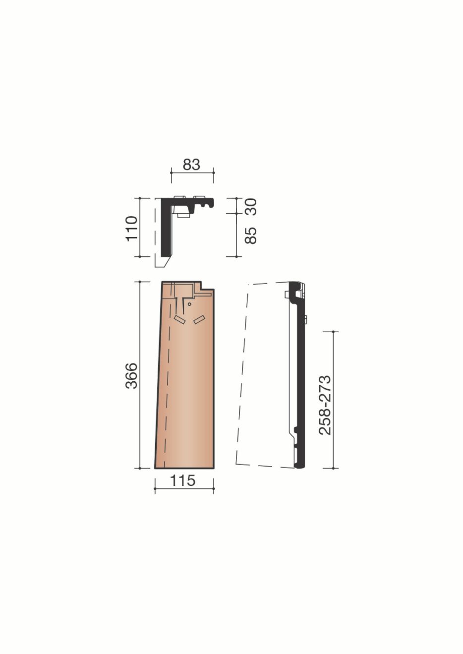 Accessoire terre cuite de tuile Vauban 2 Droite. MVBD7020.