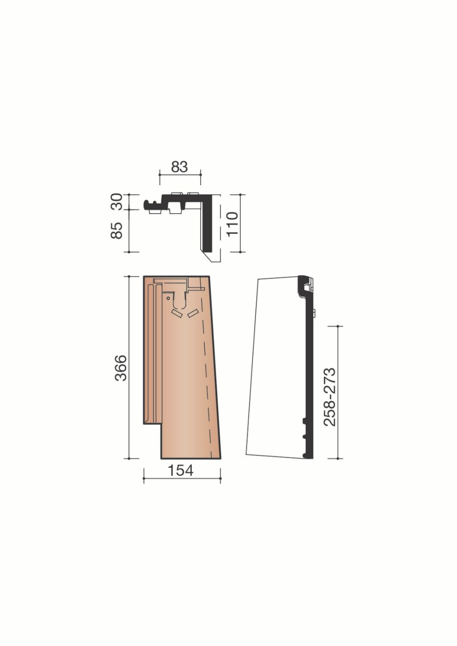 Accessoire terre cuite de tuile Vauban 2 Droite. MVBD7030.