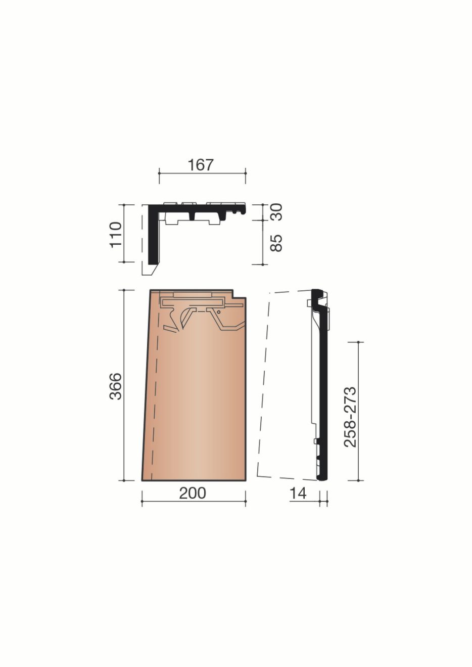 Accessoire terre cuite de tuile Vauban 2 Droite. MVBD7080.