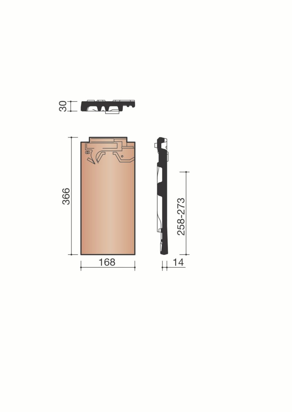 Accessoire terre cuite de tuile Vauban 2 Droite. MVBD8045.