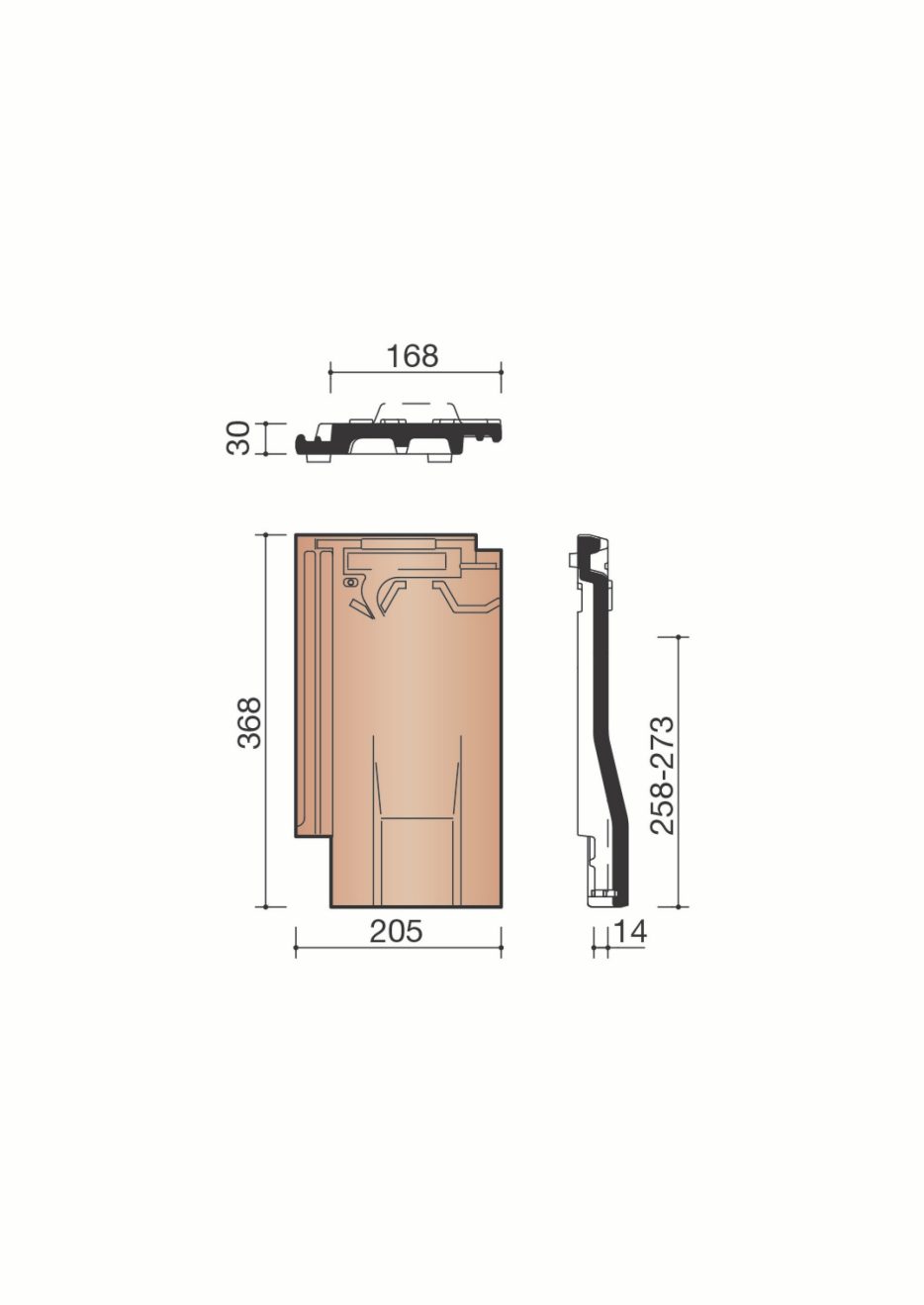 Accessoire terre cuite de tuile Vauban 2 Droite. MVBD8640.