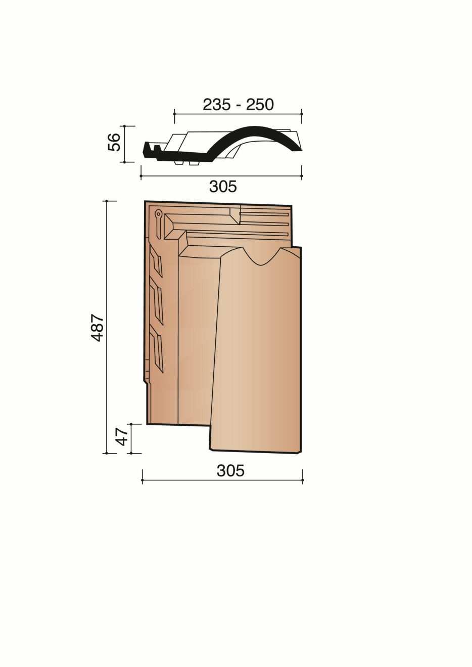 Accessoire terre cuite de tuile Kanal 10. Mk108100. 