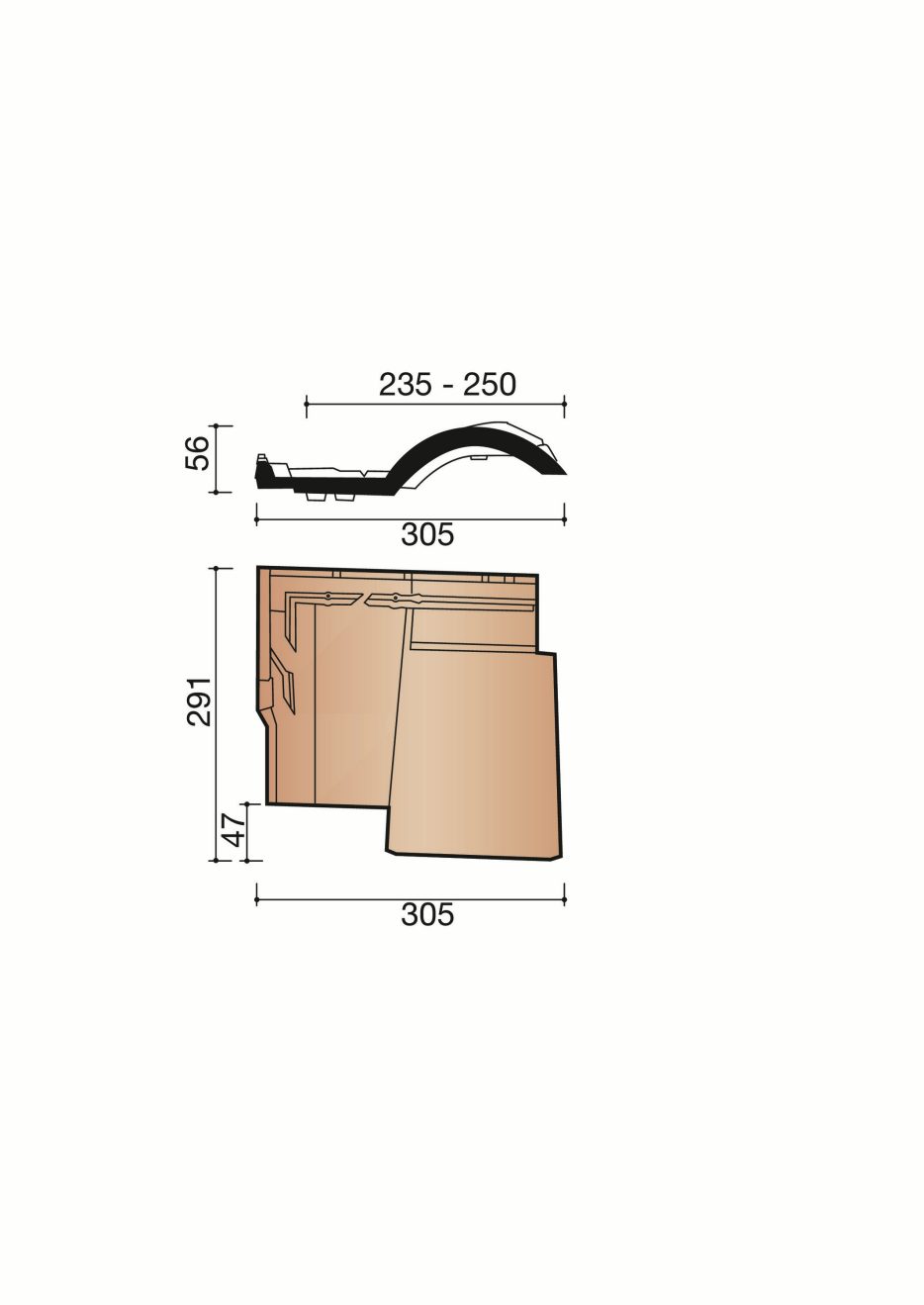 Accessoire terre cuite de tuile Kanal 10. MK108111.