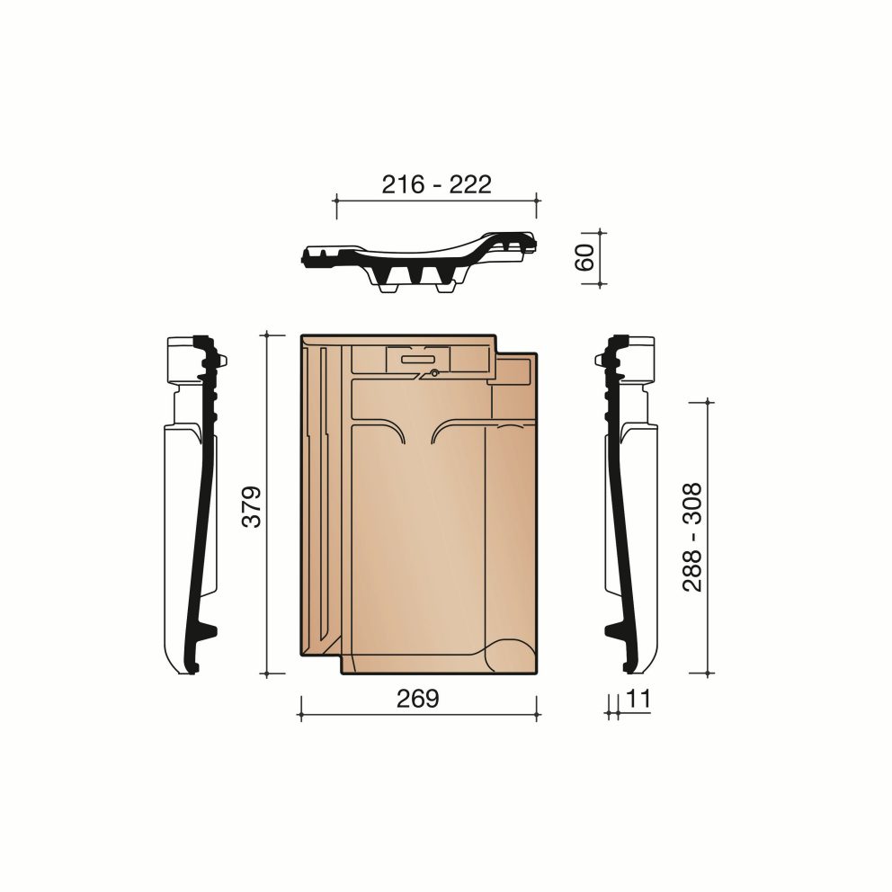 Technical drawing VHV Vario ventilation rooftile with grid