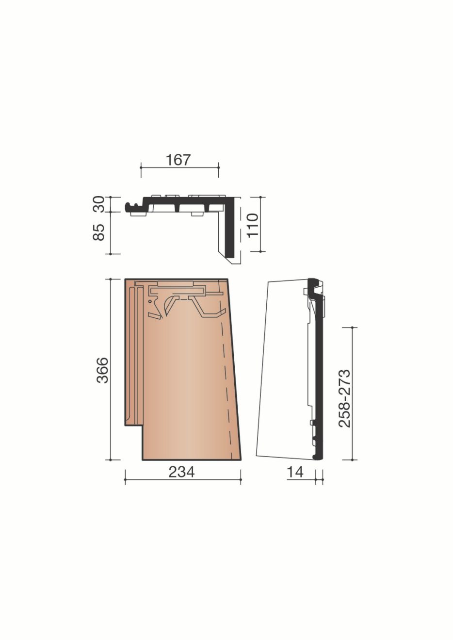 Accessoire terre cuite de tuile Vauban 2 Droite. MVBD7090. 