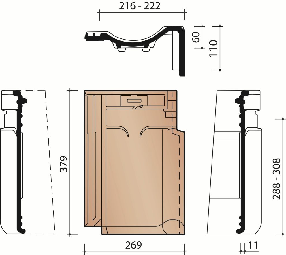 Technical drawing VHV Vario right facade rooftile