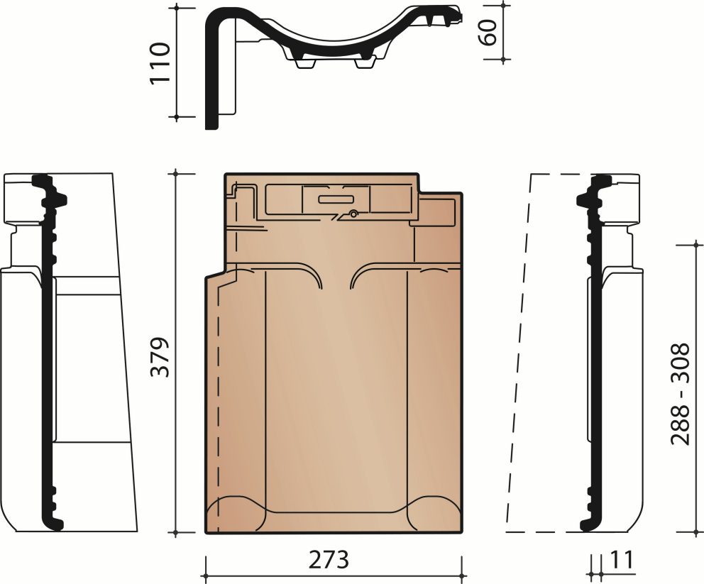 Technical drawing VHV Vario left facade rooftile