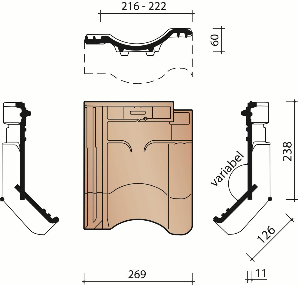 Technical drawing VHV Vario custom-made glued articulated rooftile