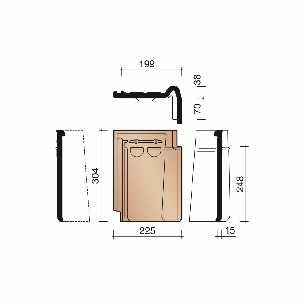 Technical drawing of the Tuile du nord 44 rechter gevelpan