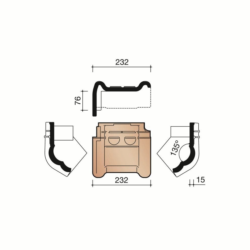 Technical drawing of the Tuile du nord 44 linker gevelknikpan