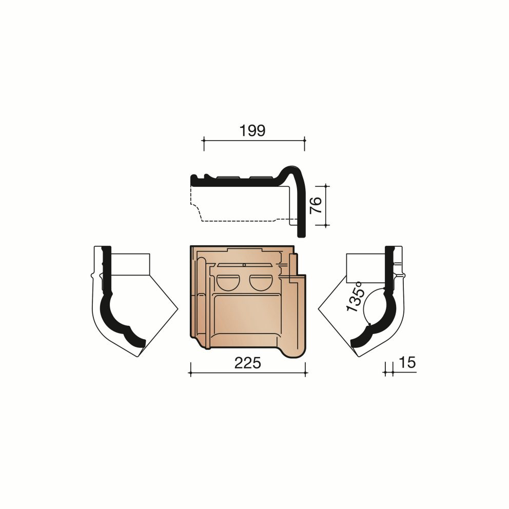 Technical drawing of the Tuile du nord 44 rechter gevelknikpan