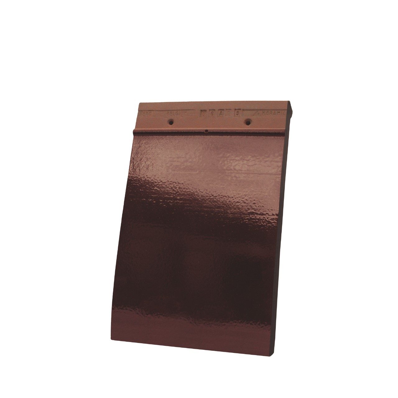 Single product shot of a Tegelpan 301 Wijnrood Geglazuurd roof tile