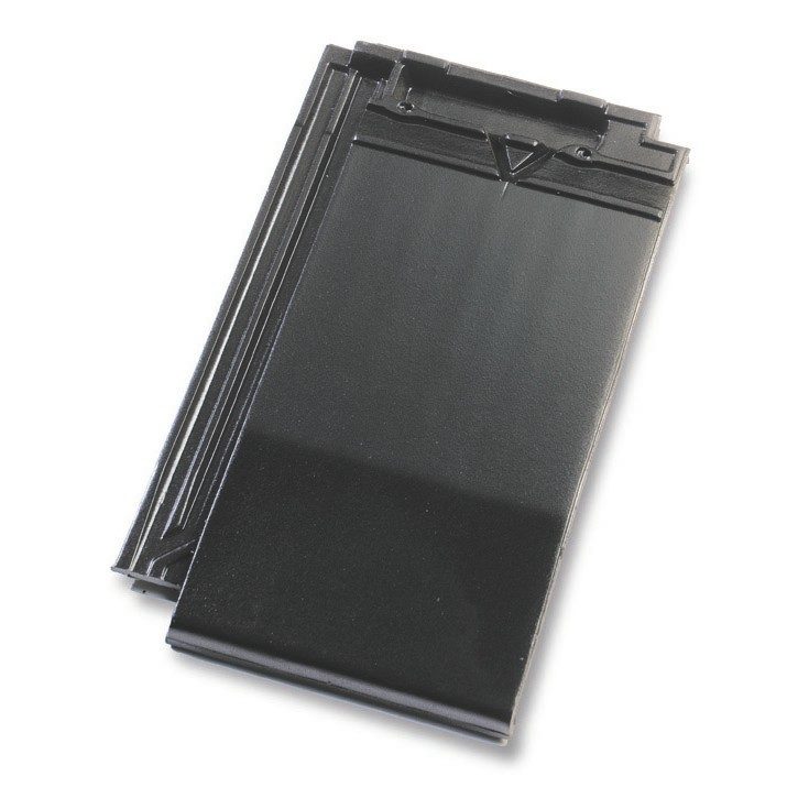 Single product shot of a Datura Mat Leizwart Geglazuurd roof tile